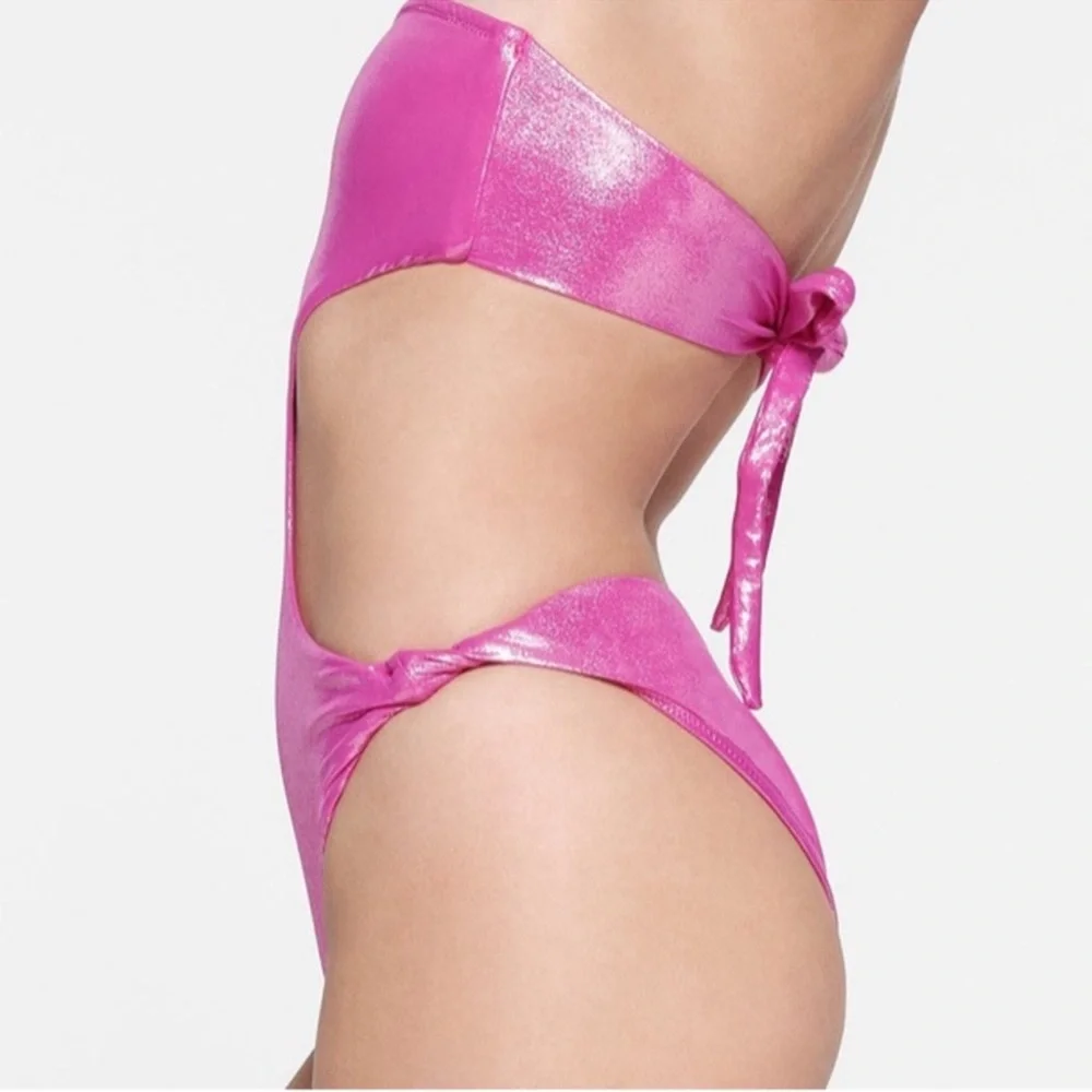 SKIMS Shimmer metallic Cutout One-Piece Swimsuit in Pink